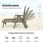 Rolling Folding Plastic Pool Lounge Chair With Armrests, 5 Position - Patio Deck Beach Chair