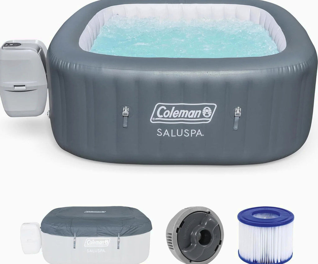 Coleman 4 To 6 Person Square Inflatable Hot Tub With 114 AirJets, Gray - 15442