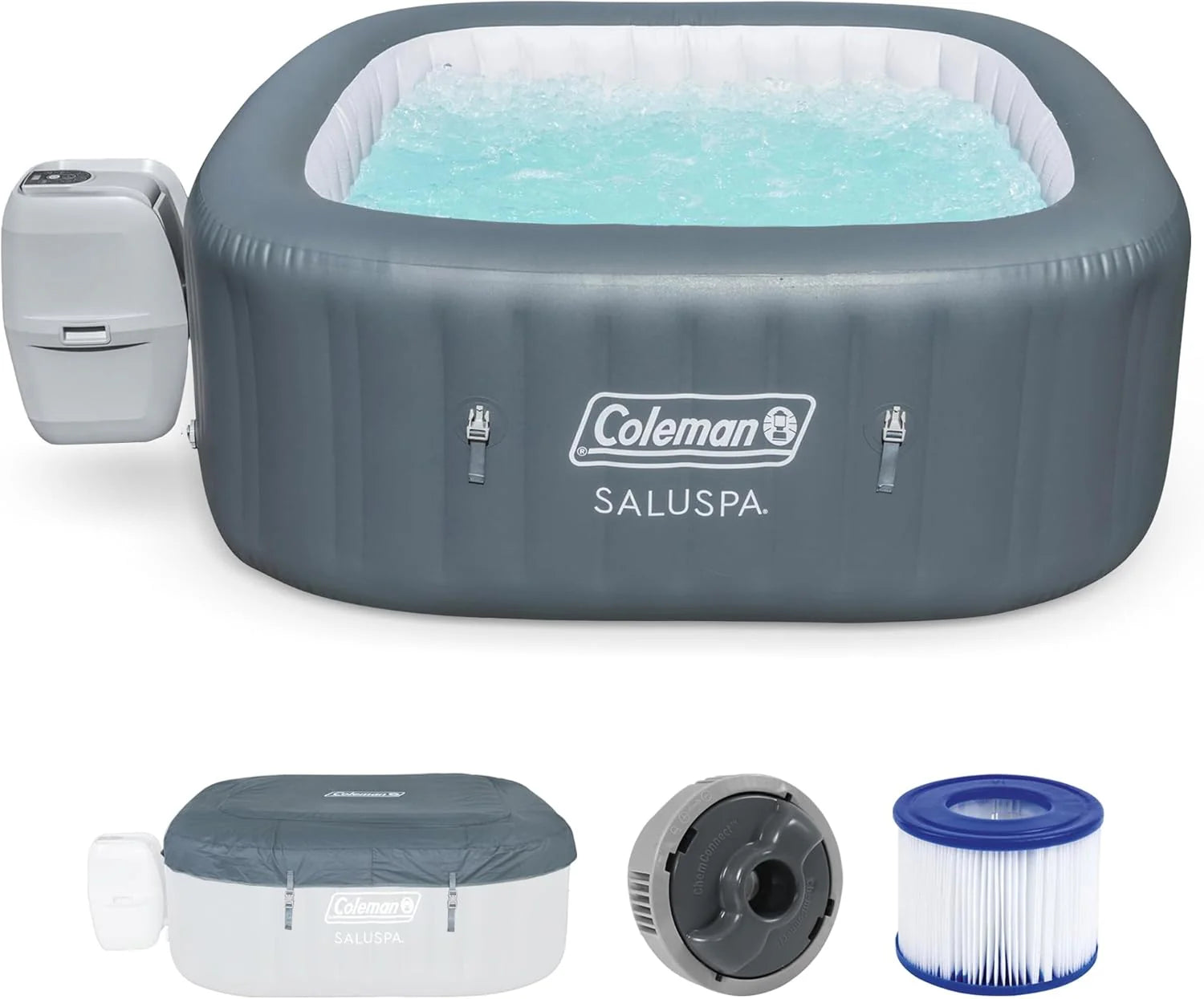 Coleman 4 To 6 Person Square Inflatable Hot Tub With 114 AirJets, Gray - 15442