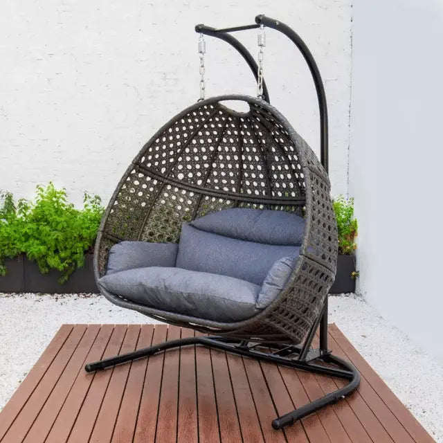 Patio Wicker Swing Chair With Stand and Rain Cover - Brown or Black