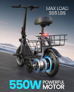 Gyroor Electric Scooter With Basket And Seat, 550W, 20 Mile Range, Black-FP9 - C1S