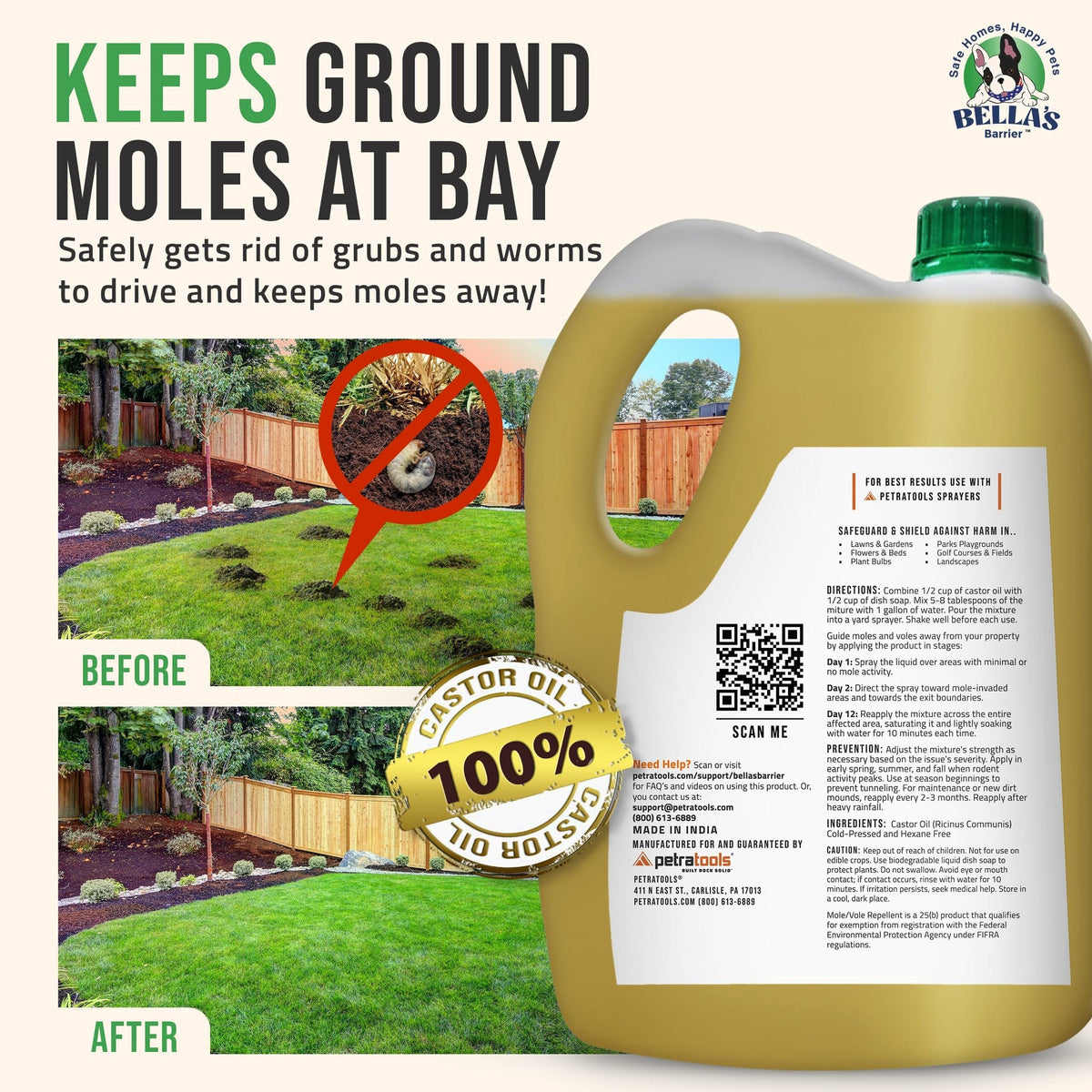 Petra Castor Oil For Moles, Gophers And Voles, Pet Safe, Food Grade, 1 Gallon - BB-4026