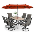 8-Piece Patio Dining Set With Umbrella And 6 Sling Dining Swivel Chairs