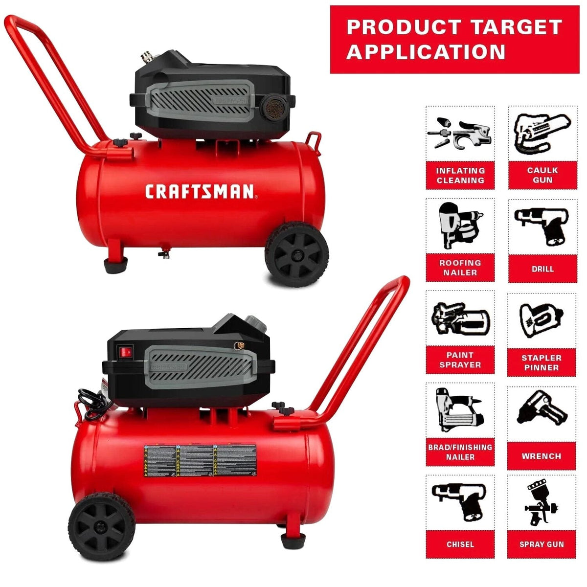 CRAFTSMAN Oil-Free Portable Air Compressor, 10 Gallon 1.8 HP 175 PSI 4.0 CFM@90PSI - CMXECXA0201041