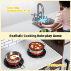 BRINJOY Corner Wooden Kids Play Kitchen With Faucet, Sink, Microwave, Oven, Apron, Blackboard, Sound And Light