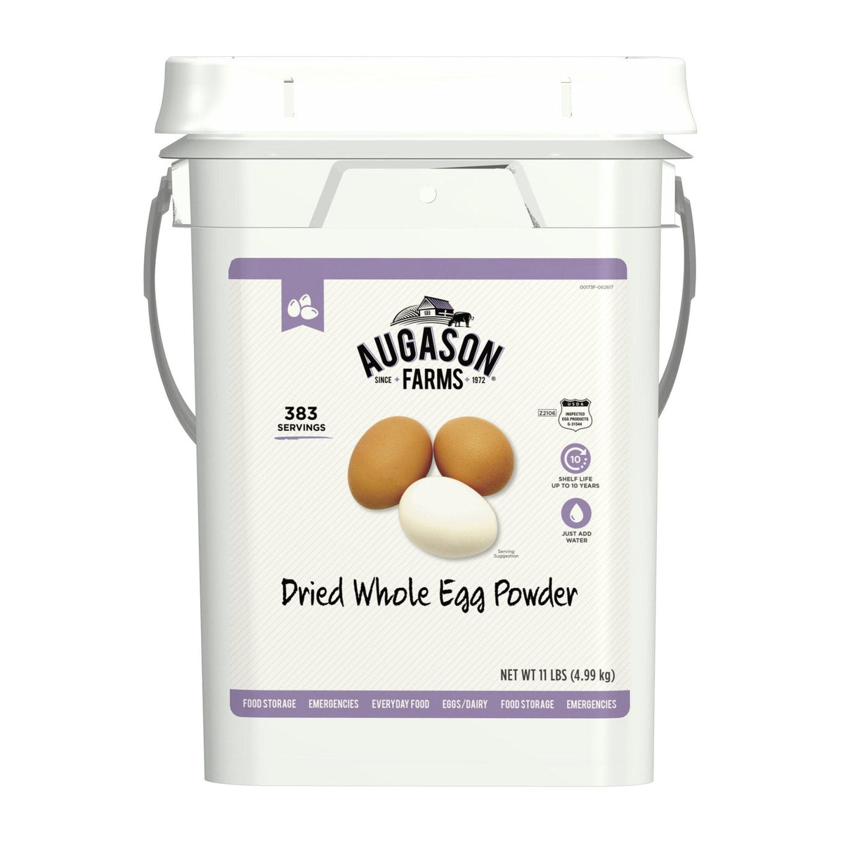 Augason Farms Dried Whole Egg Powder Emergency Food Supply 11 Pound 4-Gallon Pail 383 Servings