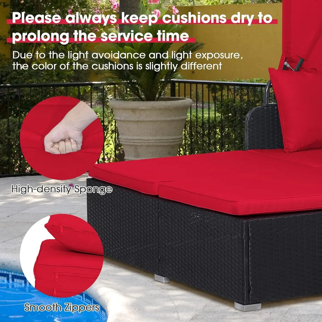 RELAX4LIFE Patio Daybed With Canopy, Cushions, 4 Pillows And 2 Side Trays, Turquoise - B0BYSN7GC7