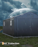 GarveeLife Enclosed Metal Carport 12x20 FT, Gray - Reinforced Frame And Steel Roof