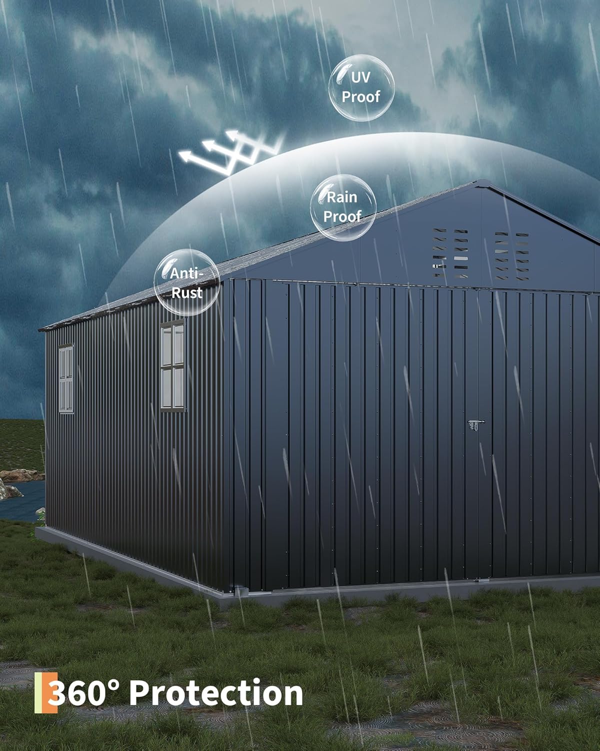 GarveeLife Enclosed Metal Carport 12x20 FT, Gray - Reinforced Frame And Steel Roof