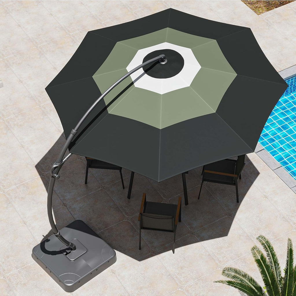 LAUSAINT HOME 11 FT Beige Curvy Cantilever Patio Umbrella With Base