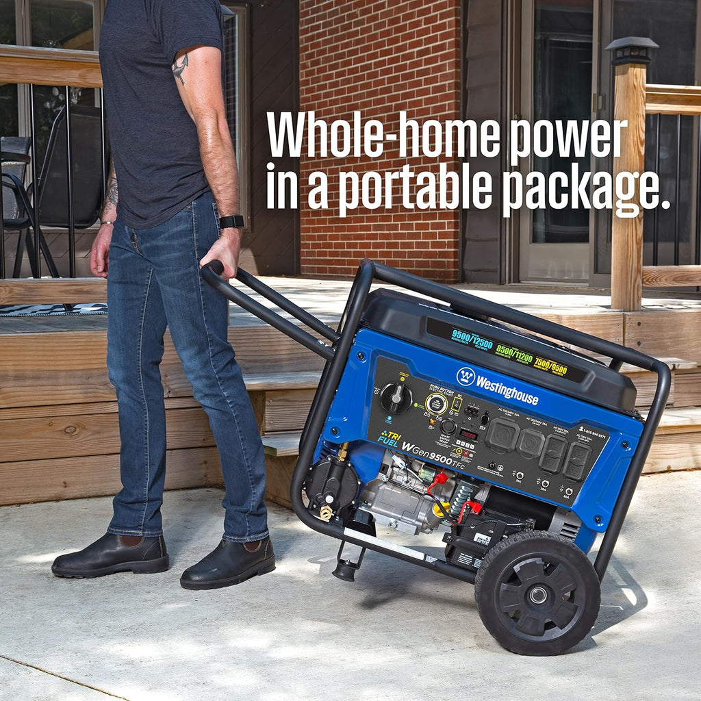 Westinghouse Tri-Fuel Portable Generator, 12500 Peak Watts, Remote Electric Start, Transfer Switch Ready