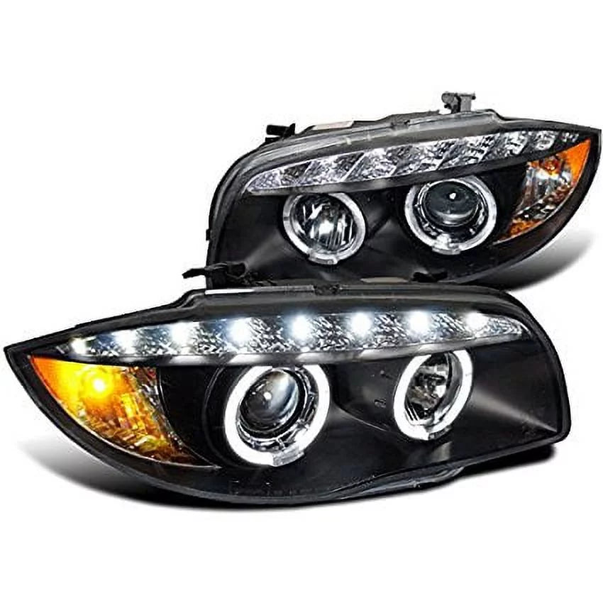 Spec-D Tuning BMW E90 3-Series 4Dr R8 LED Strip DRL Projector Headlights, Glossy Black - 2LHP-E9005G-8-TM