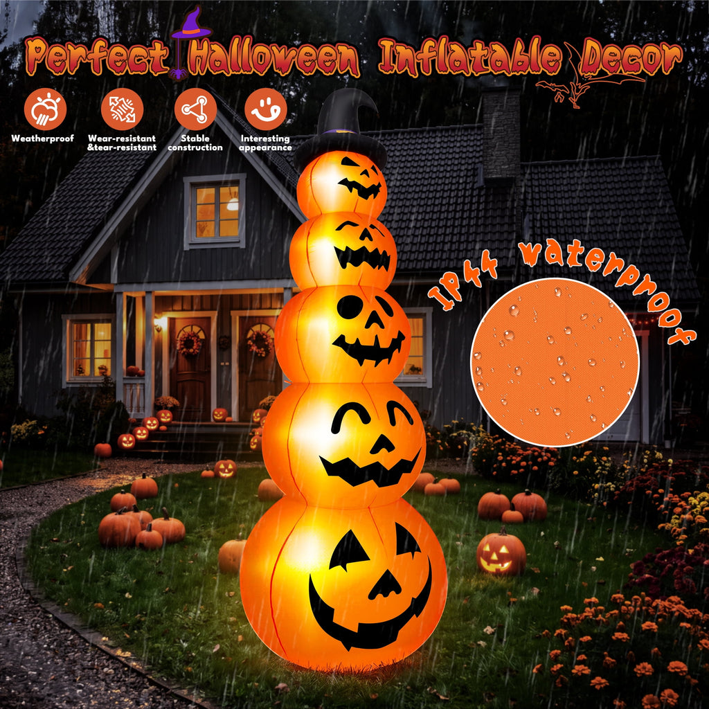 Yexmas 10ft Halloween Inflatable Pumpkins Outdoor Decor with Black Cat Tombstone and Spectre, Built-in LED Lights, for Halloween Party, Yard, Garden, Lawn