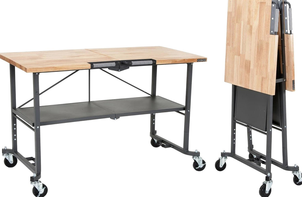 COSCO SmartFold Butcher Block Workbench, 700 lb Capacity, Pine - 66765DKG1E