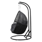 Gardeon Two-Person Wicker Egg Swing Chair With Stand, Grey, 117cm x 117cm x 200cm