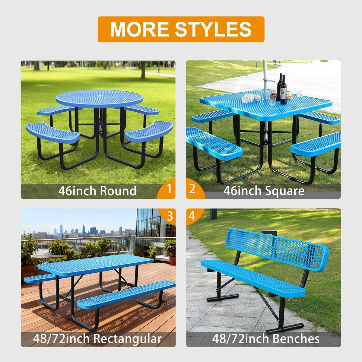 Rectangular Picnic Table, 4ft, Blue, Metal Mesh, Thermoplastic Coated Steel
