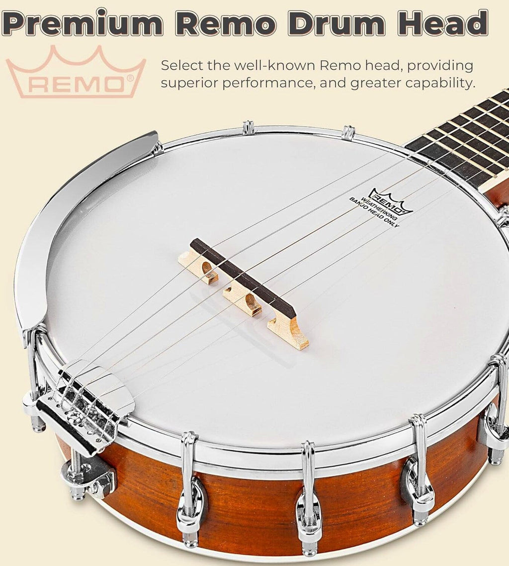 Vangoa 26 Inch Mini Travel Banjo With Remo Head And Beginner Kit