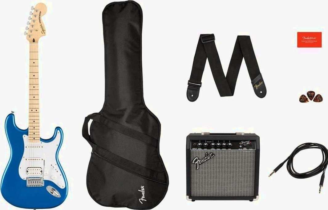 Squier by Fender Affinity Series Stratocaster HSS Electric Guitar Pack, Maple Fingerboard, Lake Placid Blue