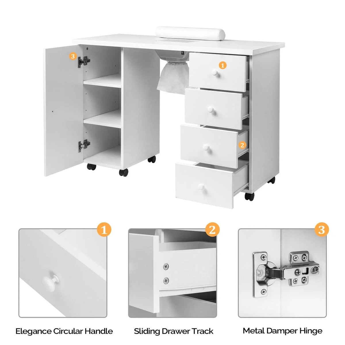 OmySalon Manicure Table Nail Desk With Electric Downdraft Vent