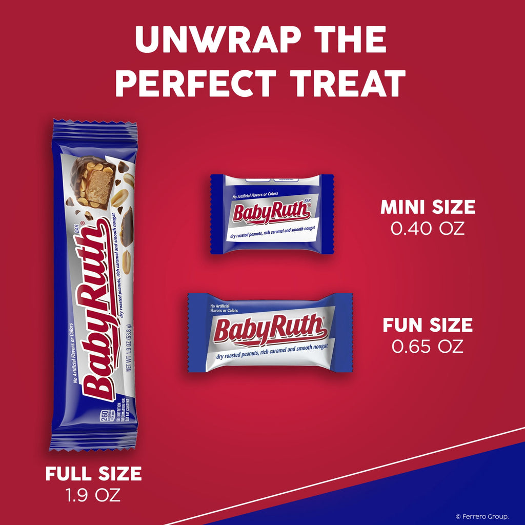 Baby Ruth Halloween Candy Bars Fun Size, Bulk Candy for Party Favors