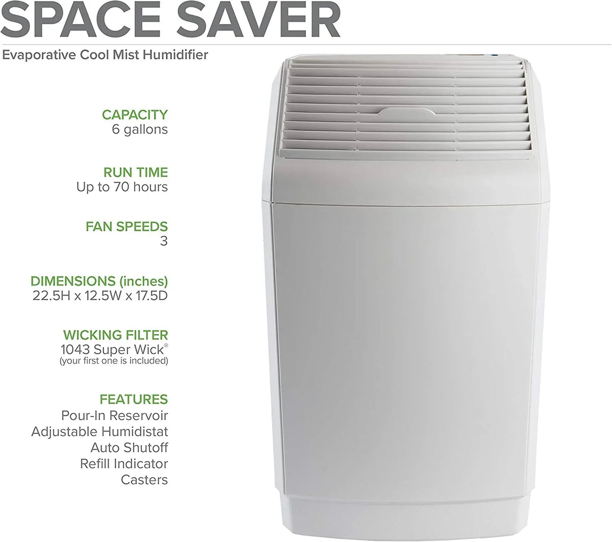 Space Saver Evaporative Whole House Humidifier 6 Gallon 2,700 Sq Ft With Digital Controls