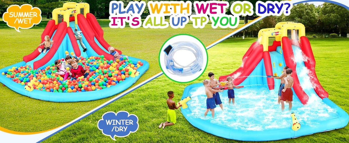ROOJER 8-in-1 Kids Inflatable Bounce House Water Park With 450W Blower, 2 Water Cannons, Crocodile Sprinkler - B0C2HLK2R4