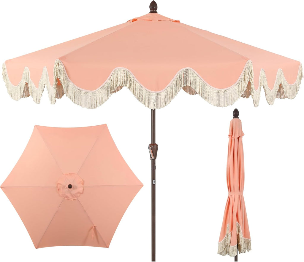 JONATHAN Y 9 ft Classic Cottage Tassel Market Patio Umbrella - UMB1001