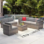 7-Piece PE Rattan Outdoor Sectional Set With Wicker Patio Sofa And All-Weather Cushions