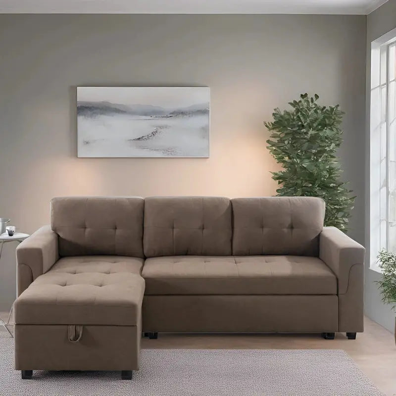 Convertible Modular Sleeper Sectional Sofa With Reversible Storage Chaise