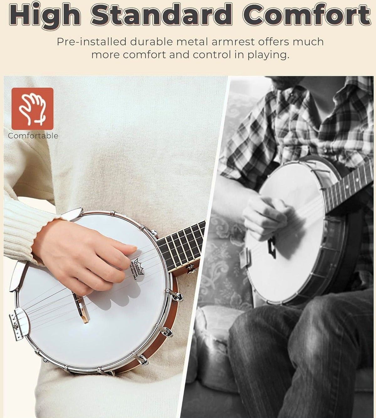 Vangoa 26 Inch Mini Travel Banjo With Remo Head And Beginner Kit