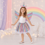 Unicorn Costume for Girls, Tutu Skirt Wings Unicorn Headband Princess Outfit for Birthday Halloween Christmas Cosplay Dress Up