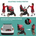 Dextrus 4-Wheel Foldable Pet Stroller With 7-inch Front And 10-inch Rear Wheels, 48.5 lbs Capacity