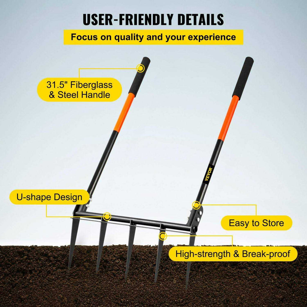 VEVOR Broad Fork Garden Tool, 5 Tines, 20 in Wide - SS-SYS-0012