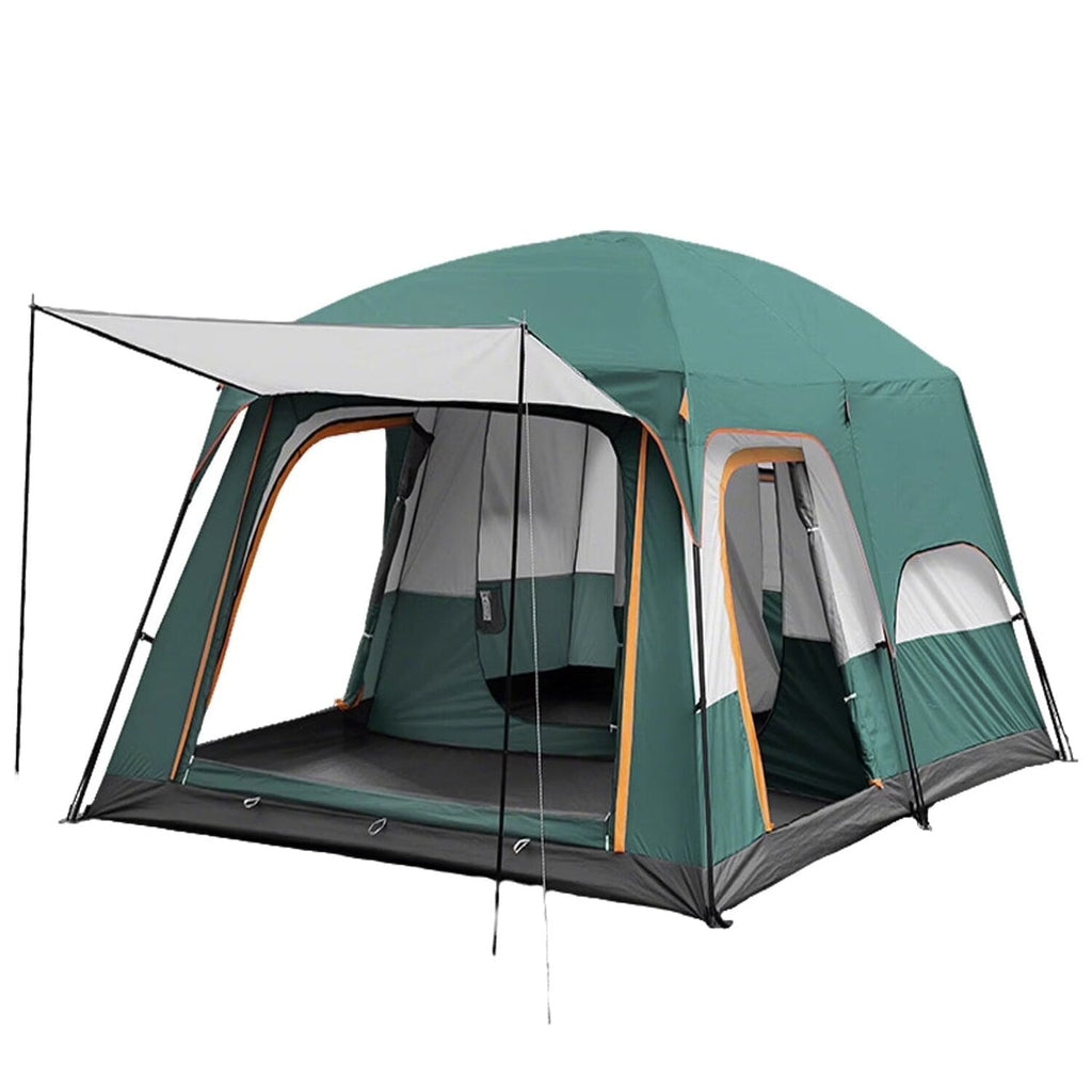 KFeng 12 Person Camping Tent, 2 Rooms, 3 Mesh Doors, 3 Mesh Windows, Brown