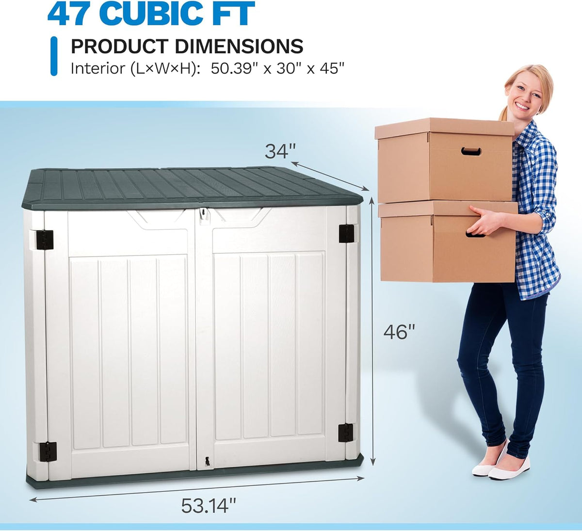 Resin Outdoor Storage Box, 47 Cu Ft, Lockable, Waterproof