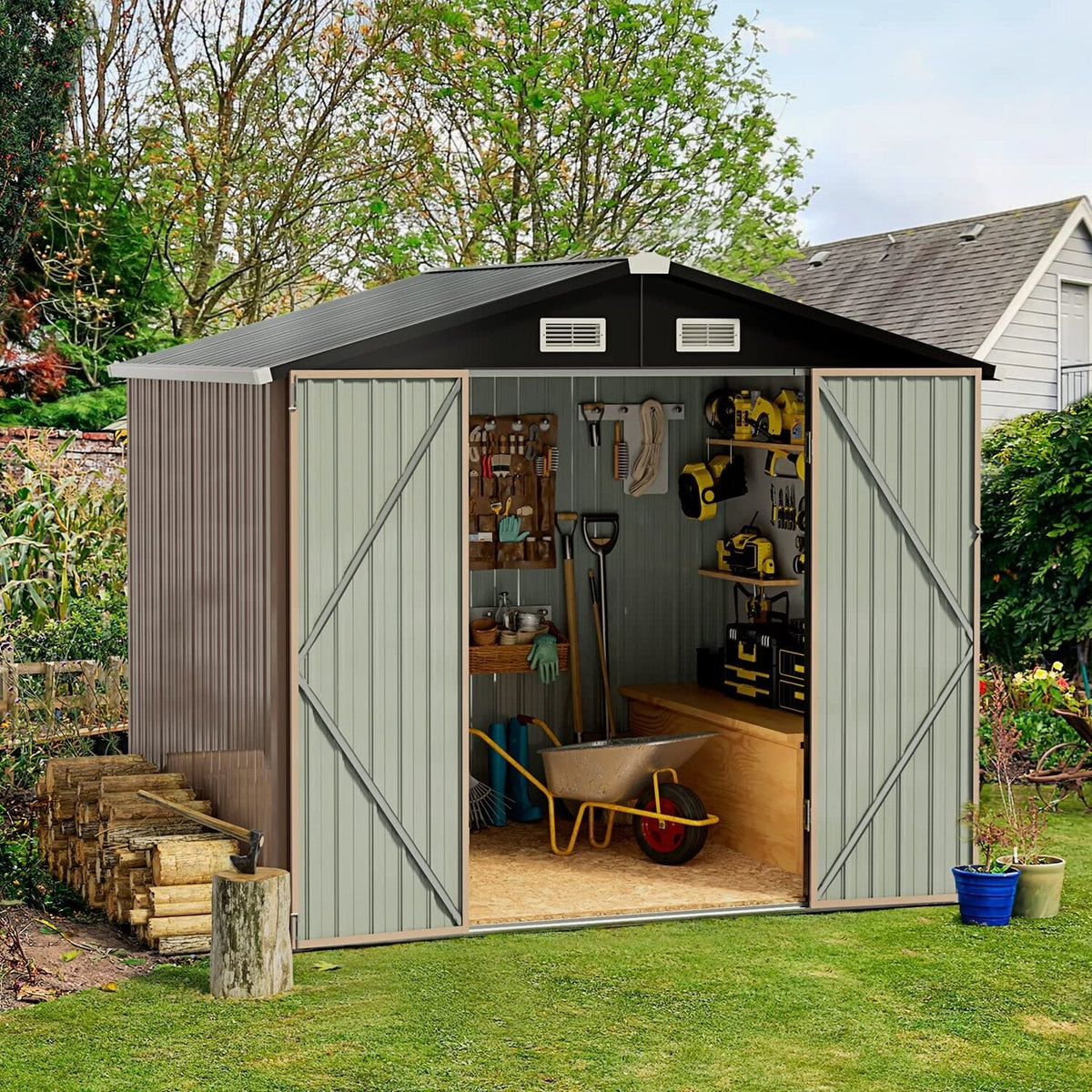 Aoxun Outdoor Storage Shed 6.4x4 FT Brown