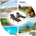 Acacia Wood Rattan Patio Chaise Lounge Chair Set With Folding Side Table