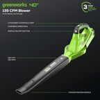 Greenworks 40V Leaf Blower Sweeper, 150 MPH / 135 CFM With 2.0 Ah Battery And Charger