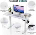 Electric Standing Desk 48 x 24 Inch Adjustable Height White With 3 Memory Controller