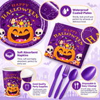 Halloween Paper Plates for Halloween Party Decoration Disposable Cups Napkins Table Cover for Halloween Banner Birthday Party Supplies Serve 20 Design 3