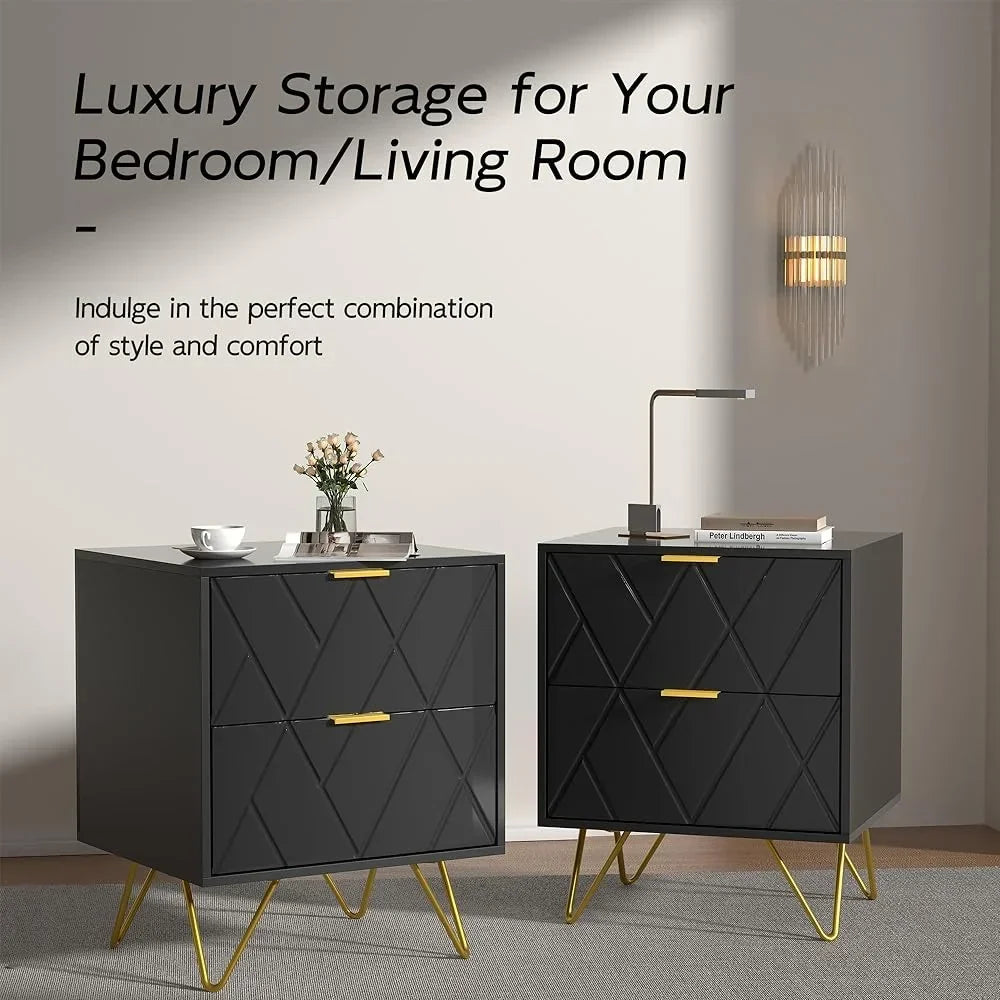RSJIWOGZ Black Nightstand With 2 Drawers 17.7 in W