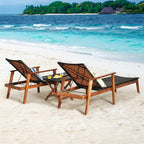 Acacia Wood Rattan Patio Chaise Lounge Chair Set With Folding Side Table