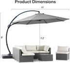 LAUSAINT HOME 11 FT Beige Curvy Cantilever Patio Umbrella With Base