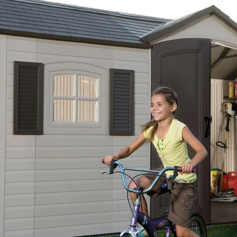 Lifetime Plastic Storage Shed, Side Entry, 15 ft. W x 8 ft. D, Gray/Beige - 6446
