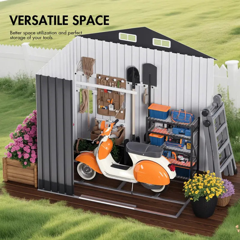 Garden Storage Shed 131x195x186cm Galvanized Steel Black