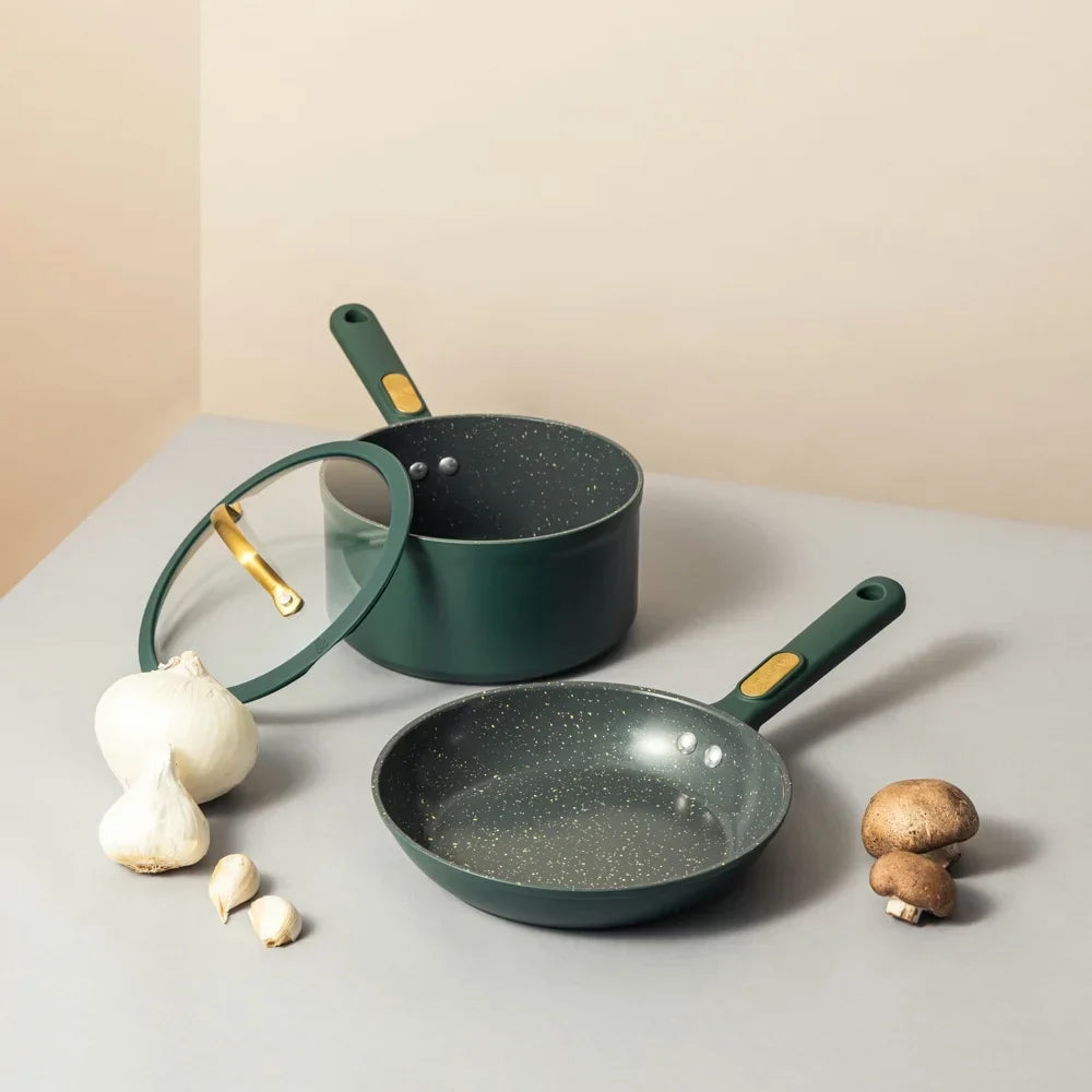 Thyme & Table Non-Stick 12-Piece Granite Cookware Set, Hunter Green