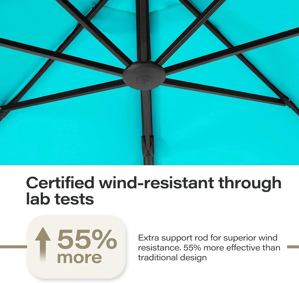 LAUSAINT HOME 11 FT Beige Curvy Cantilever Patio Umbrella With Base