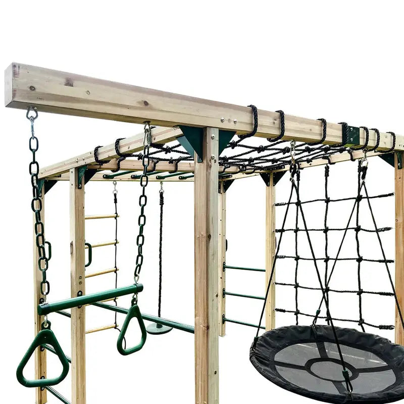 Orangutan-Themed Timber Climbing Cube Jungle Gym Playset With Swings