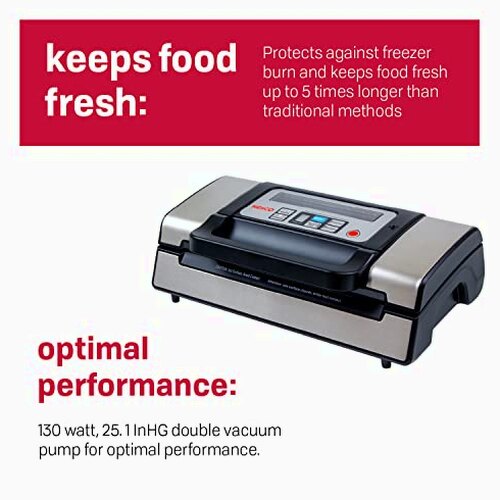 Nesco Deluxe Food Vacuum Sealer, 130 Watts With Bags And Viewing Lid - VS-12