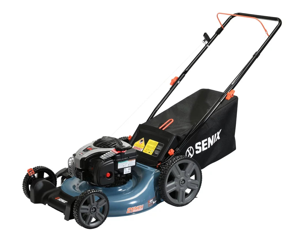 SENIX 21-Inch Push Lawn Mower, 140 cc 4-Cycle Briggs & Stratton Engine, 3-In-1, 11-Inch Rear Wheels - LSPG-M7